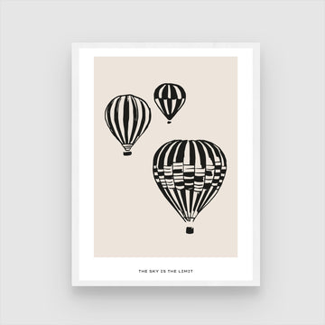 The Sky is the Limit — Minimalist Hot Air Balloon Wall Art 3 : 4 Vertical New Premium Wall Art Canvas by MeriDeewar