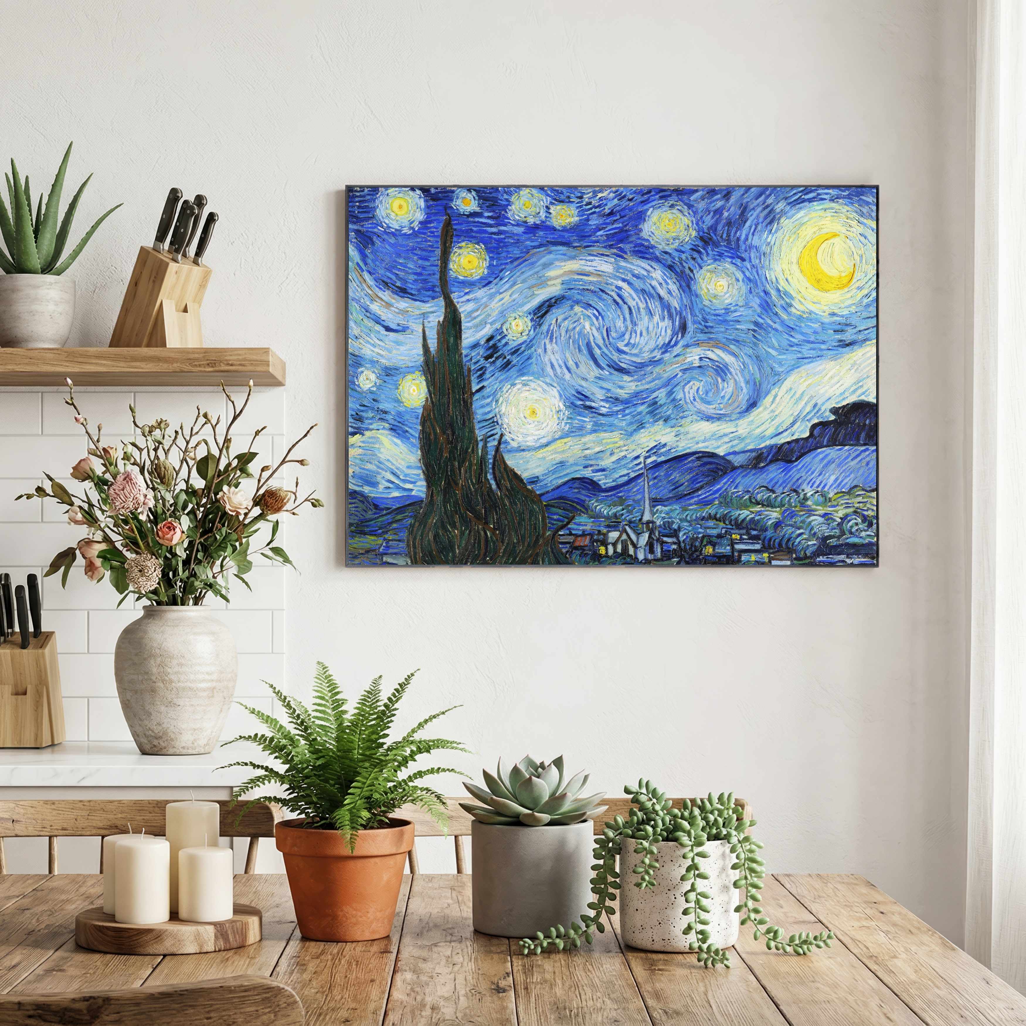 "The Starry Night" Masterpiece | Horizontal Borderless Art Frame Poster Premium Wall Art Canvas by MeriDeewar