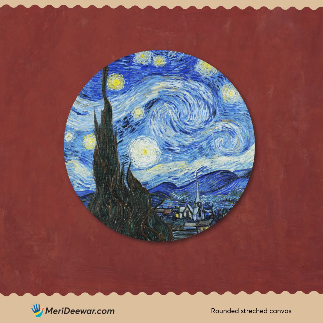The Starry Night Painting Circular Canvas Frame Circular Canvas Frame Premium Wall Art Canvas by MeriDeewar