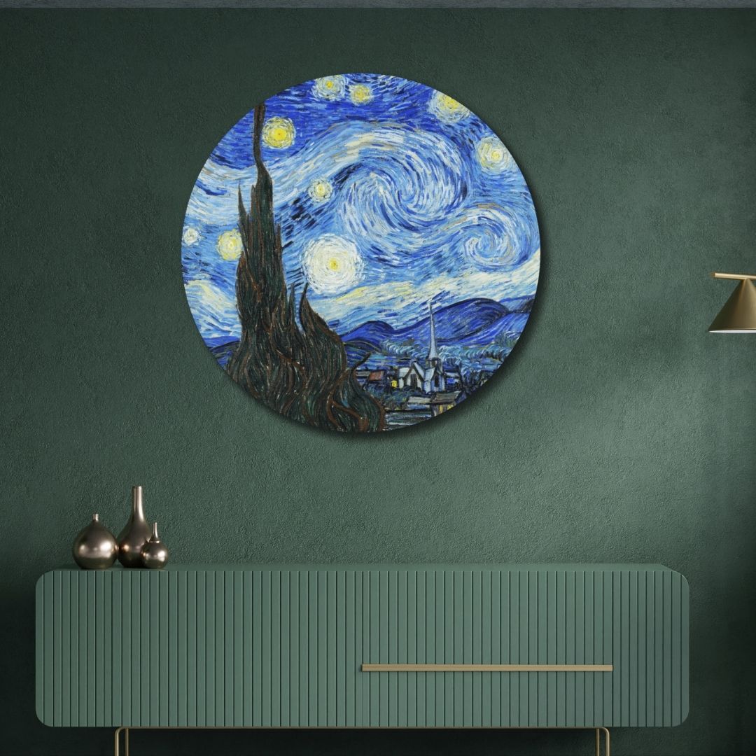 The Starry Night Painting Circular Canvas Frame Circular Canvas Frame Premium Wall Art Canvas by MeriDeewar