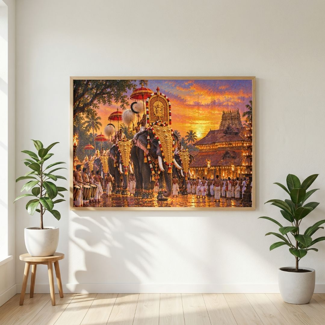 Thrissur Pooram | Sacred Kerala Elephant Festival Gallery Wrap Canvas Curate Pinewood Premium Wall Art Canvas by MeriDeewar