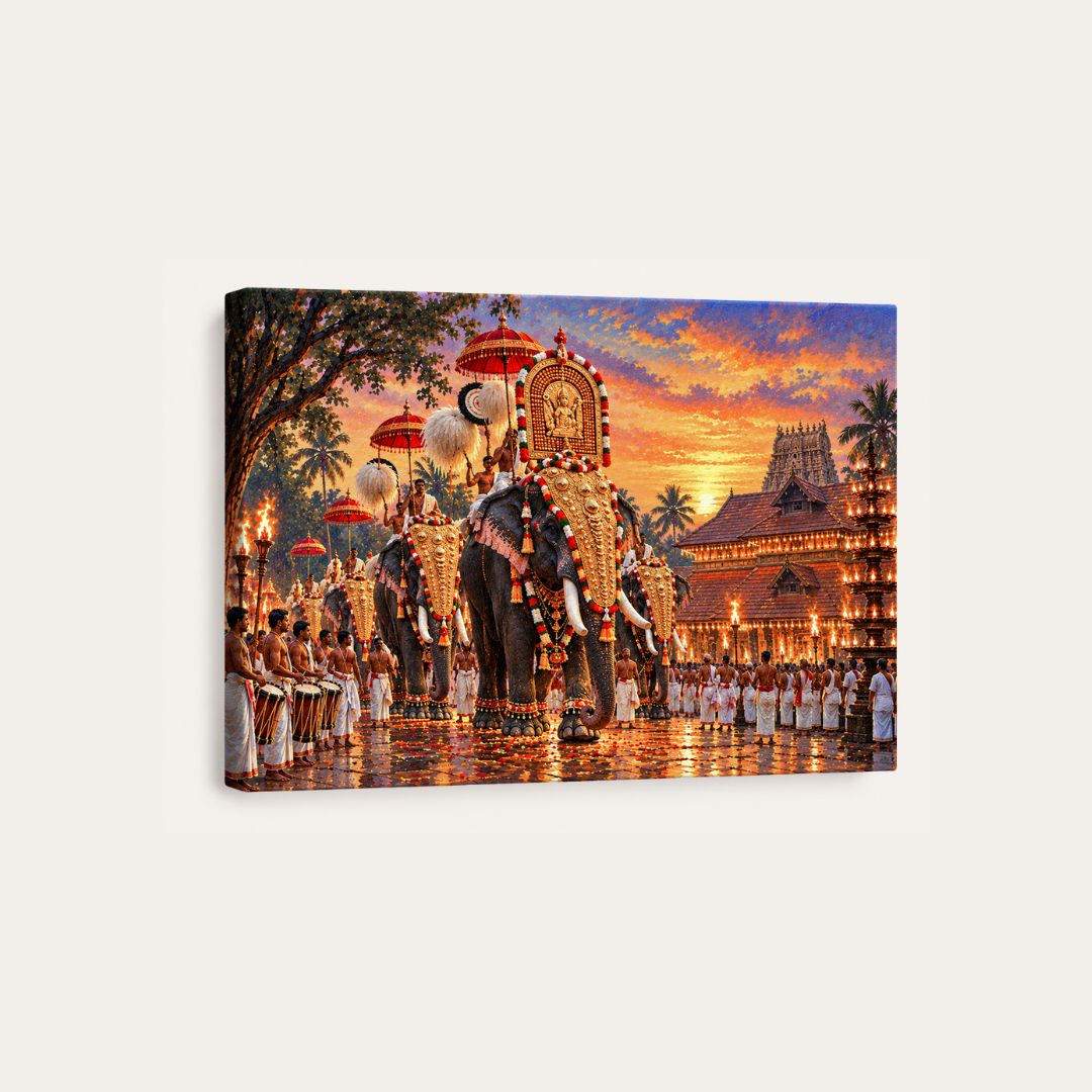 Thrissur Pooram | Sacred Kerala Elephant Festival Gallery Wrap Canvas Curate Premium Wall Art Canvas by MeriDeewar