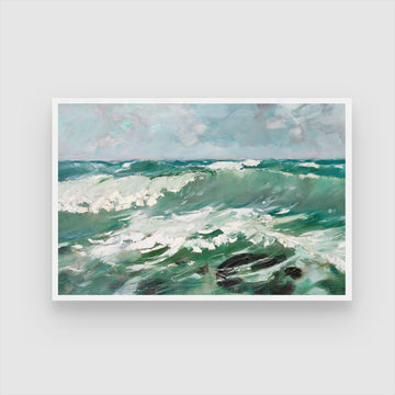 Tide Whisper – Serene Green Ocean Waves Wall Art 2 : 3 Horizontal Premium Wall Art Canvas by MeriDeewar
