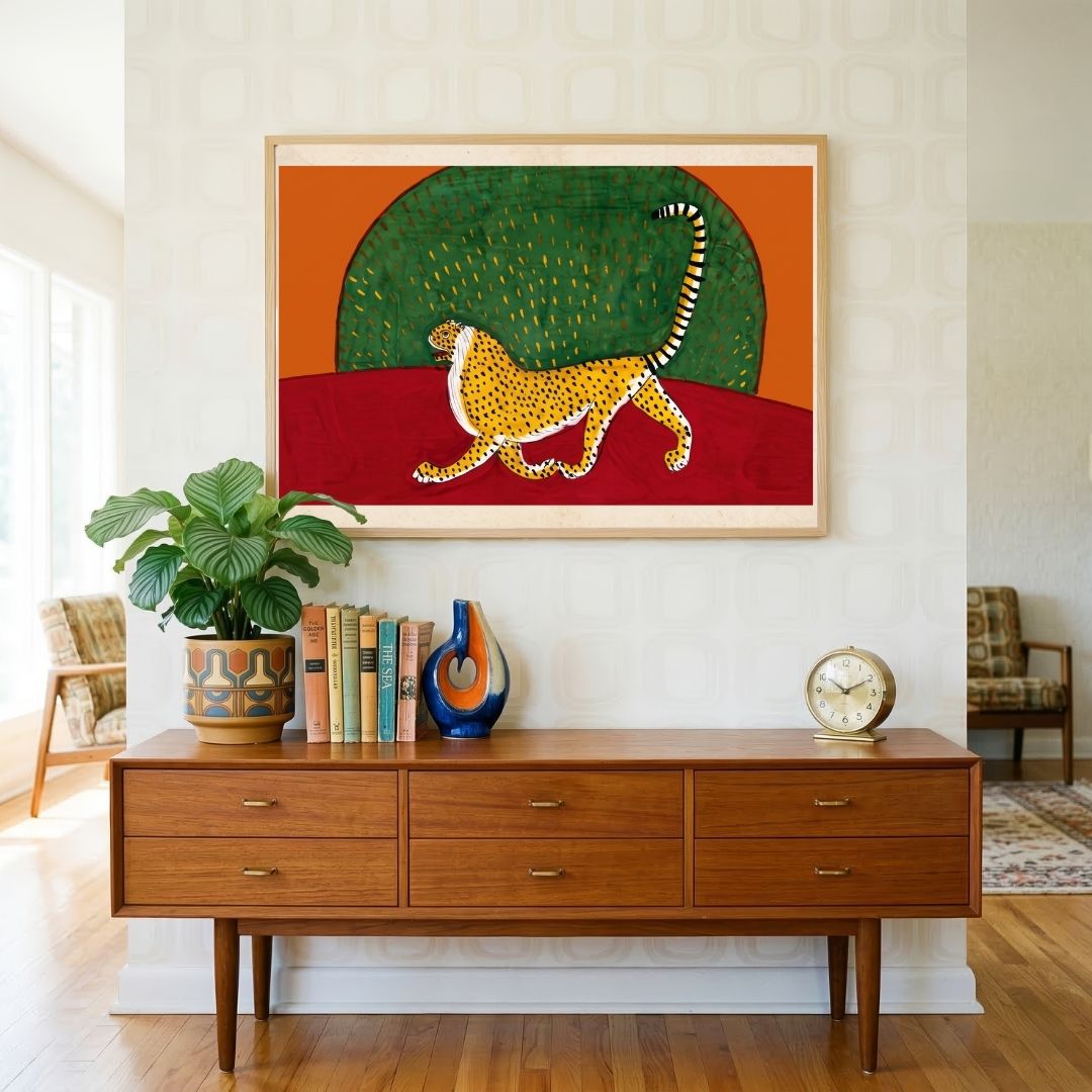 Tiger before the Green Hill Fine Art Giclée Print | Wildlife Wall Art 3 : 2 Horizontal Premium Wall Art Canvas by MeriDeewar