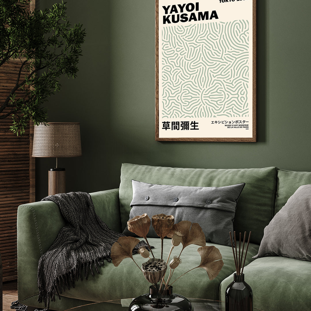 Tokyo Sage Green painting by Yayoi Kusama 3 : 4 Vertical New Premium Wall Art Canvas by MeriDeewar