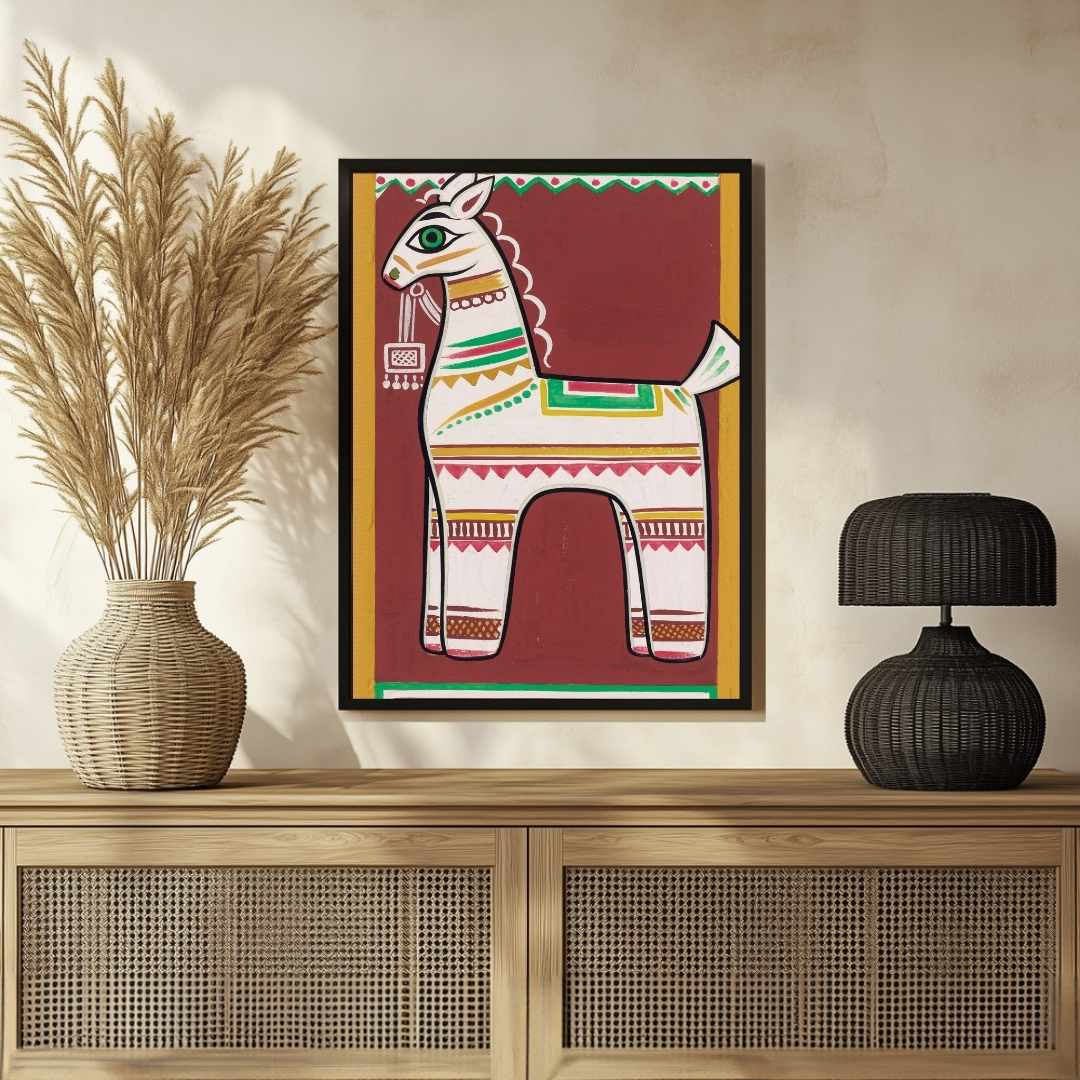 "Traditional Horse" Jamini Roy Painting | Fine Art Wall Art 2 : 3 Vertical Premium Wall Art Canvas by MeriDeewar