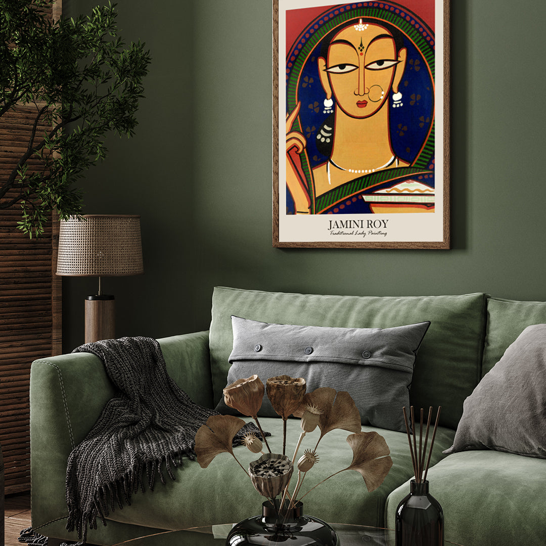 Traditional Lady Painting by Jamini Roy 3 : 4 Vertical New Premium Wall Art Canvas by MeriDeewar