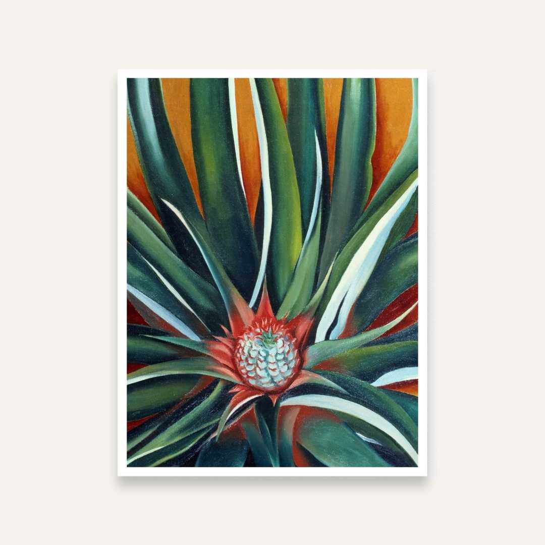 Tropical Pineapple Bud Painting for Living Room | Georgia O'Keeffe Botanical Wall Art 3 : 4 Vertical Premium Wall Art Canvas by MeriDeewar