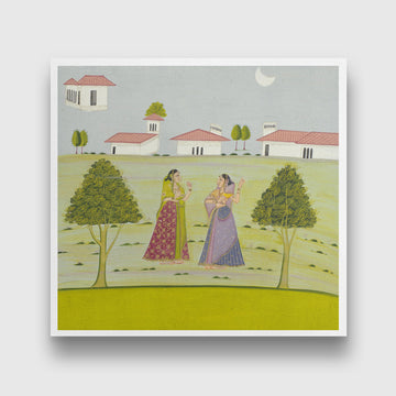 Two Ladies Talking By Moonlight Painting 5 : 6 Vertical Premium Wall Art Canvas by MeriDeewar