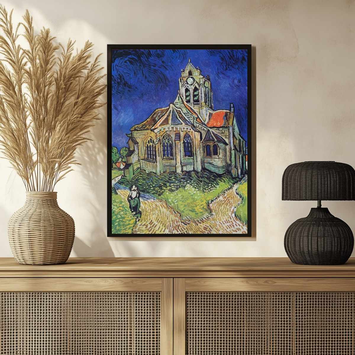 Van Gogh Church at Auvers Wall Painting for Living Room | Classic Art Print for Home Decor 3 : 4 Vertical Premium Wall Art Canvas by MeriDeewar