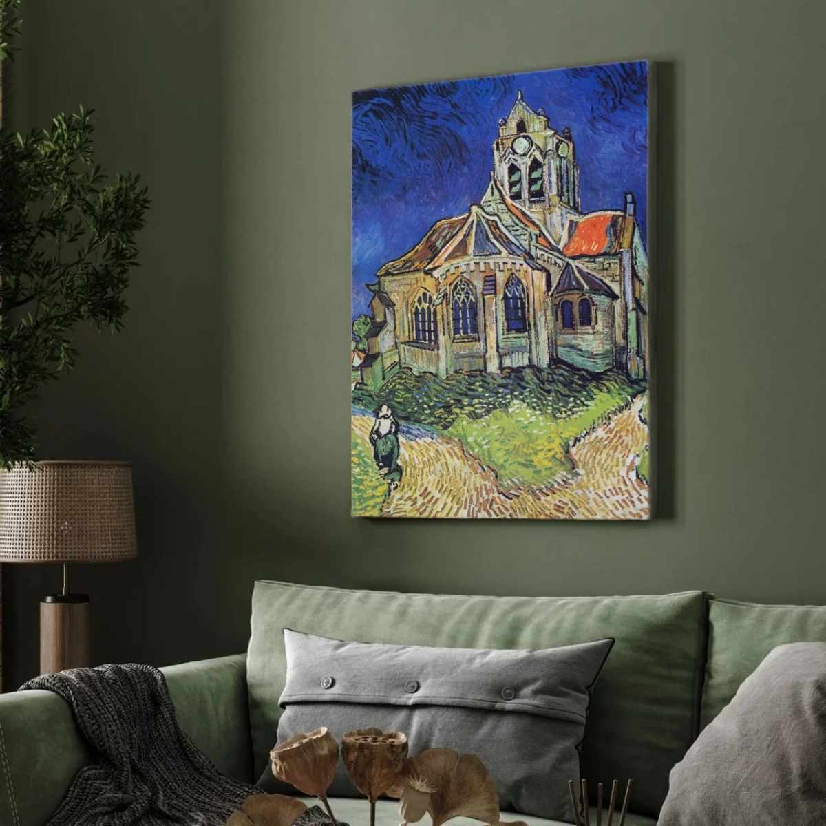 Van Gogh Church at Auvers Wall Painting for Living Room | Classic Art Print for Home Decor 3 : 4 Vertical Premium Wall Art Canvas by MeriDeewar