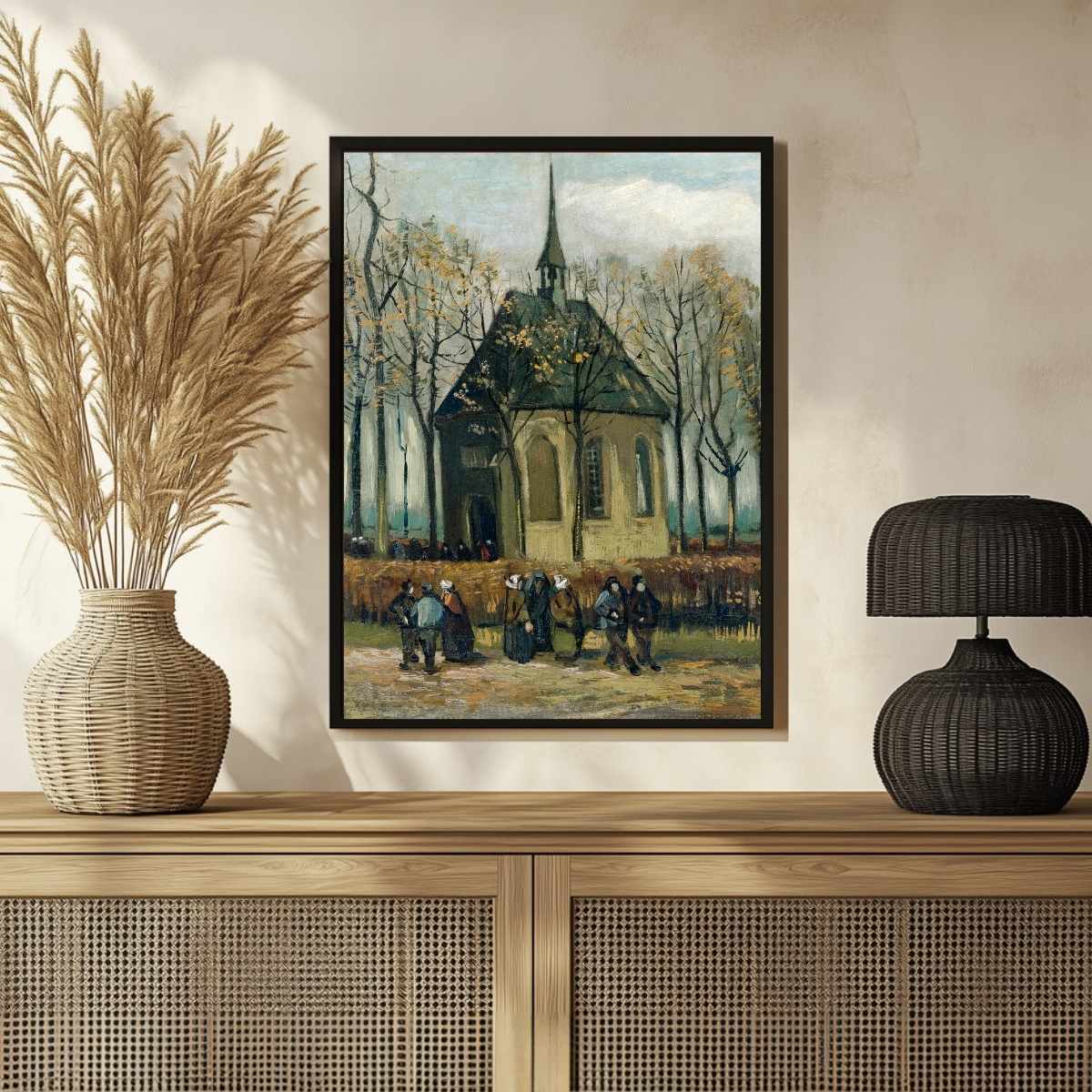 Van Gogh Church Painting for Living Room | Autumn Scenery Wall Art | Giclée Print 3 : 4 Vertical Premium Wall Art Canvas by MeriDeewar