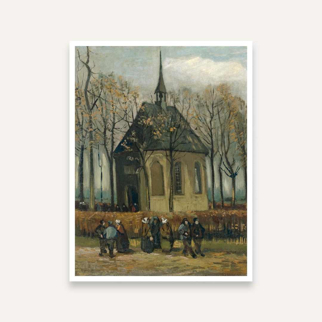 Van Gogh Church Painting for Living Room | Autumn Scenery Wall Art | Giclée Print 4 :5 Vertical Premium Wall Art Canvas by MeriDeewar
