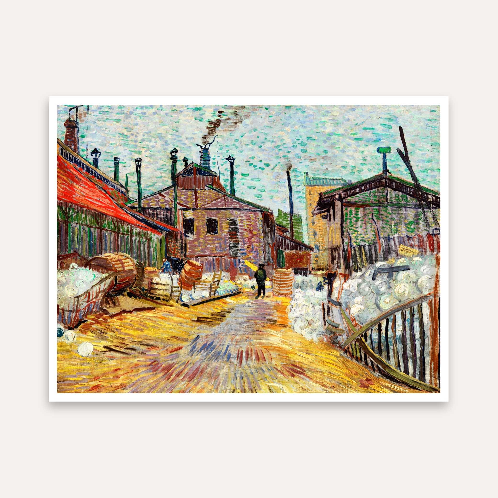 Van Gogh Factory Painting for Living Room | Vibrant Cityscape Wall Art | Giclée Print 4 : 3 Horizontal Premium Wall Art Canvas by MeriDeewar