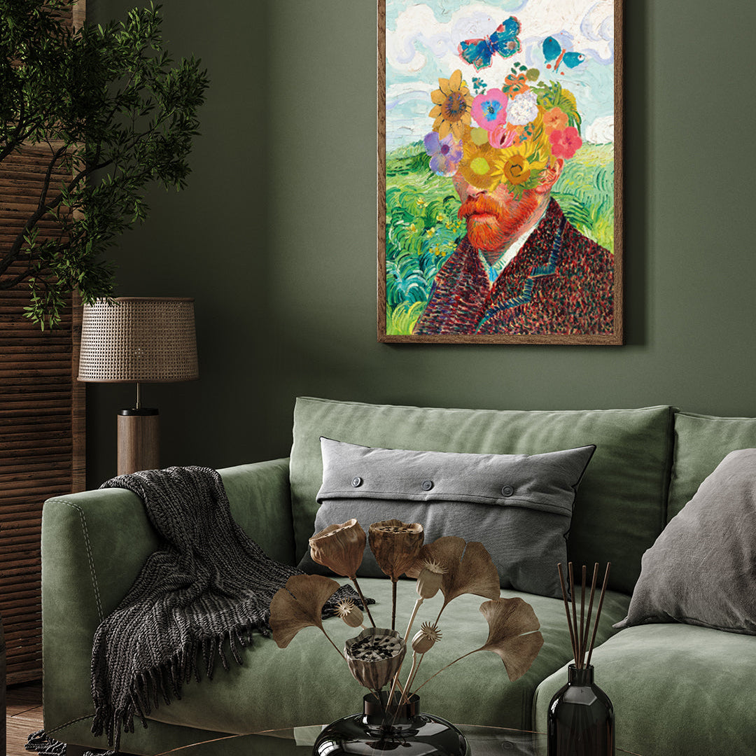 Van Gogh Floral Portrait Painting 3 : 4 Vertical New Premium Wall Art Canvas by MeriDeewar