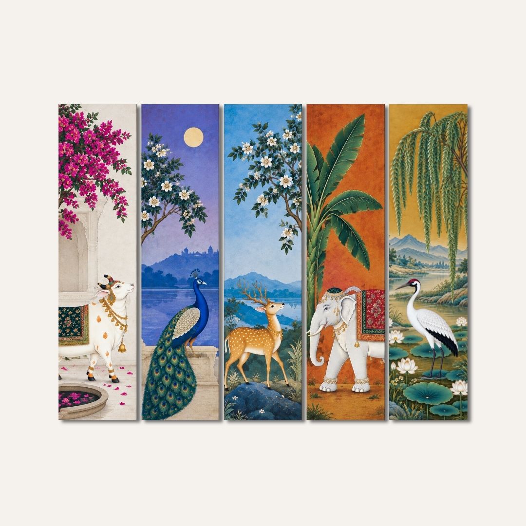 Vanya | Indian Heritage Set of 5 Canvas Panels Curate Premium Wall Art Canvas by MeriDeewar