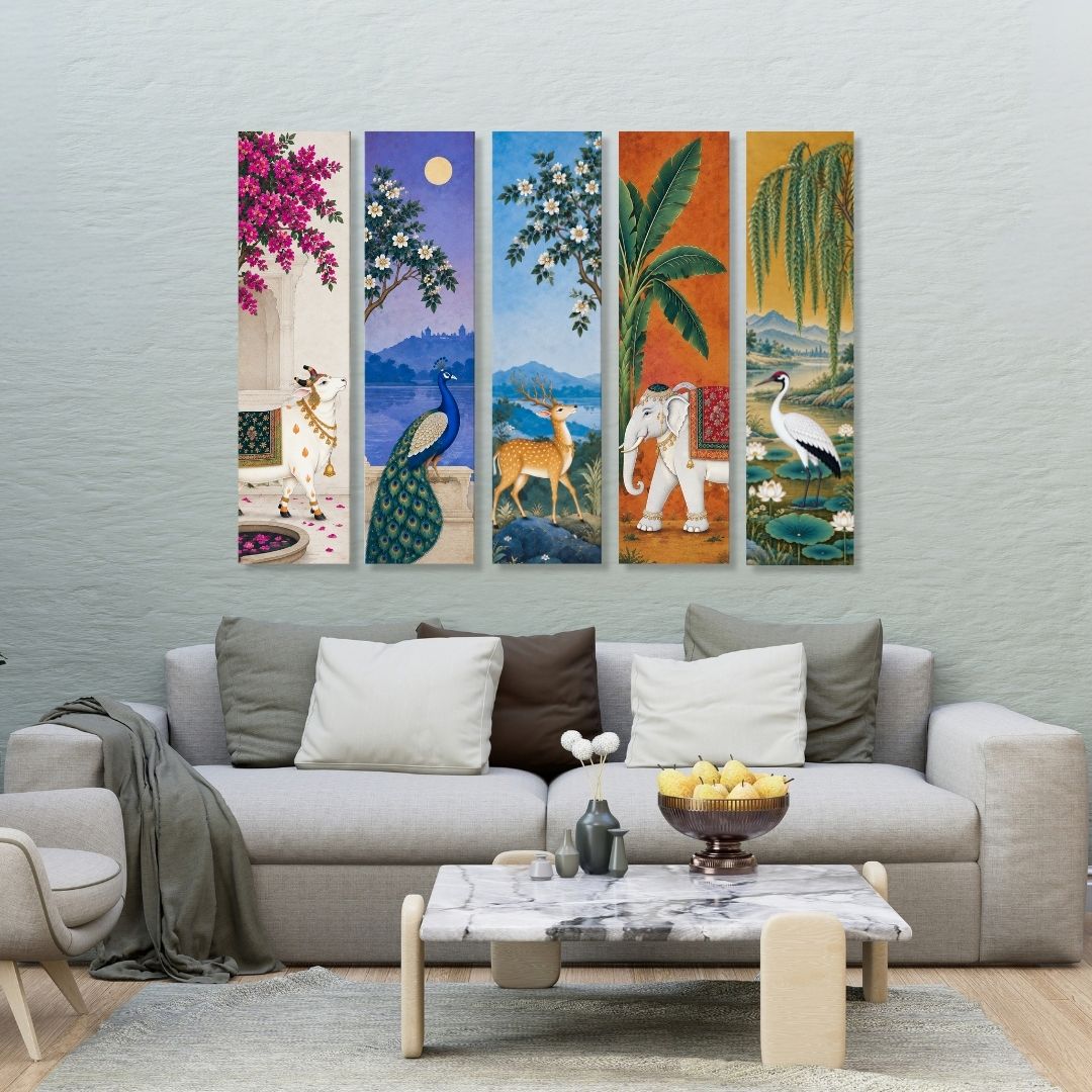 Vanya | Indian Heritage Set of 5 Canvas Panels Curate Premium Wall Art Canvas by MeriDeewar