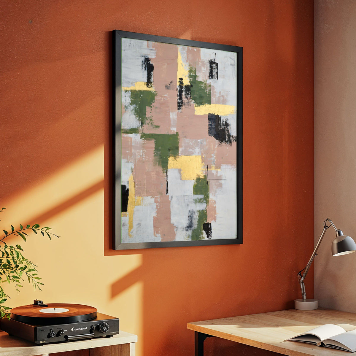 Verdant Blush | Modern Textured Color Block Abstract Fine Wall Art 3 : 4 Vertical Premium Wall Art Canvas by MeriDeewar