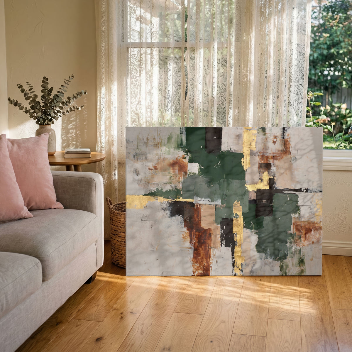 Verdant Gilt in Rust & Forest | Modern Abstract Expressionist Framed Wall Art 4 : 3 Horizontal Premium Wall Art Canvas by MeriDeewar