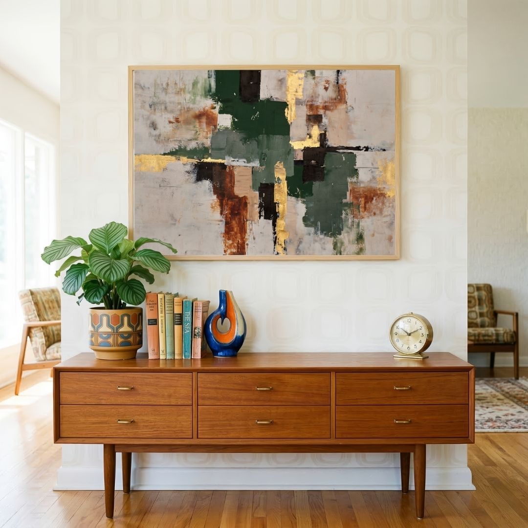 Verdant Gilt in Rust & Forest | Modern Abstract Expressionist Framed Wall Art 4 : 3 Horizontal Premium Wall Art Canvas by MeriDeewar