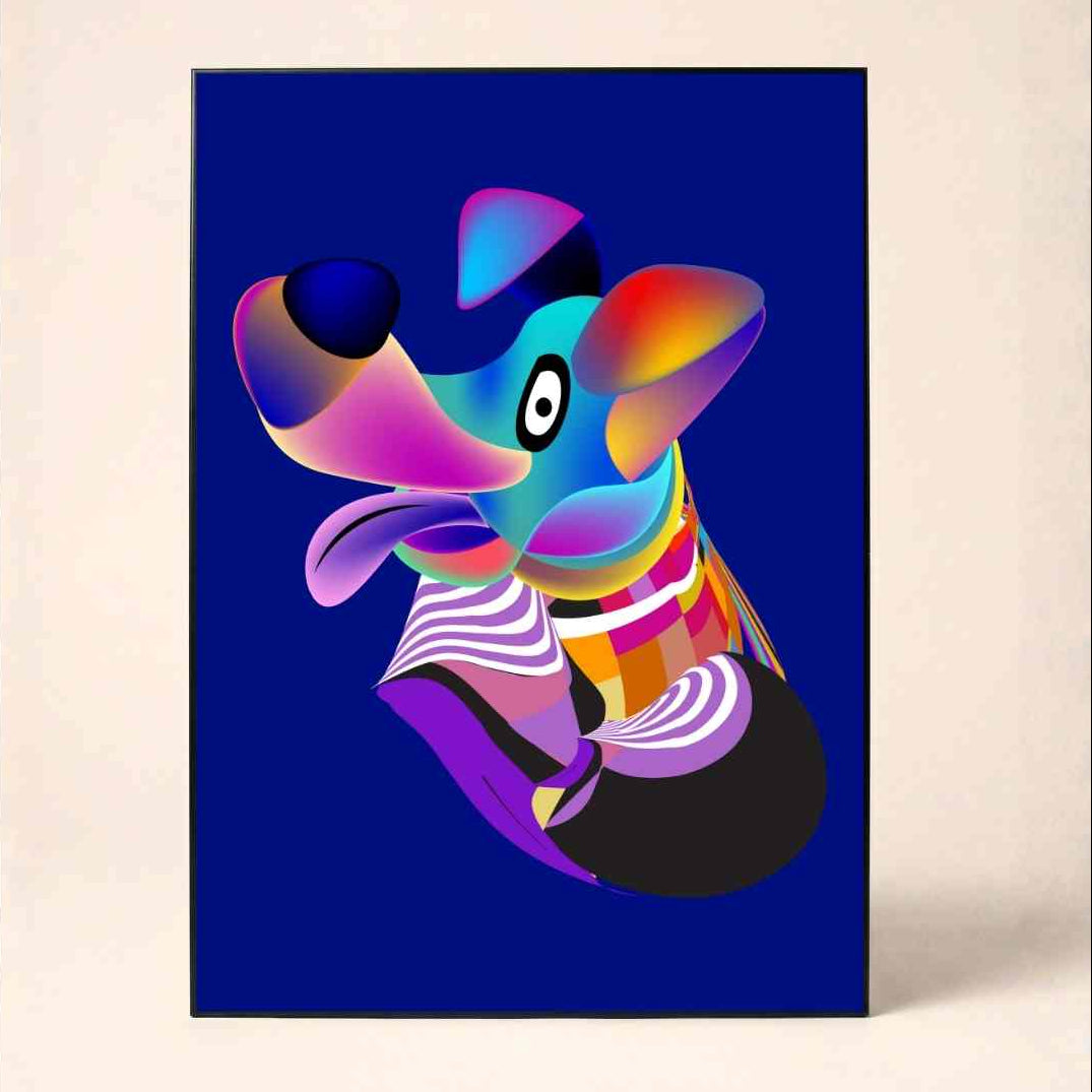 Vibrant Abstract Dog Portrait | Vertical Borderless Art Frame Poster Premium Wall Art Canvas by MeriDeewar