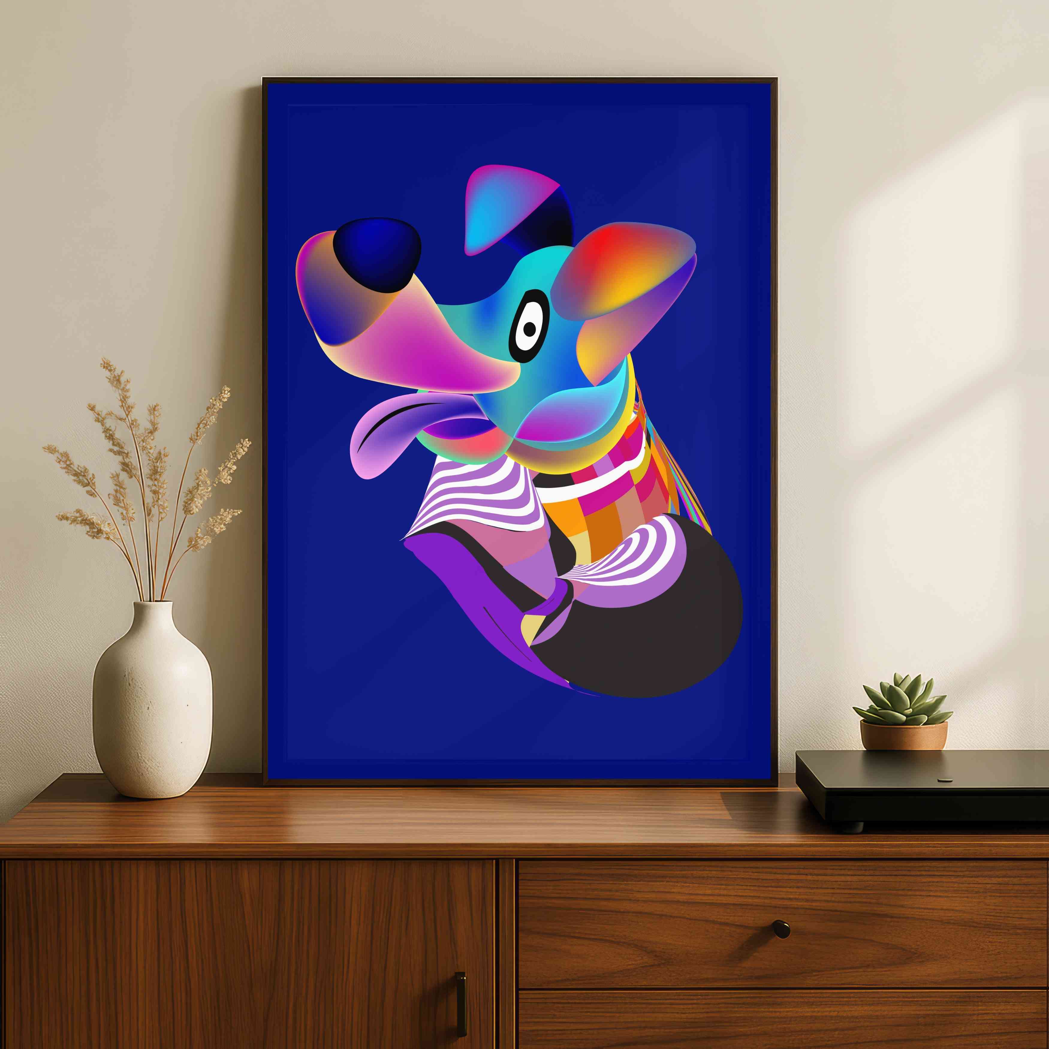 Vibrant Abstract Dog Portrait | Vertical Borderless Art Frame Poster Premium Wall Art Canvas by MeriDeewar