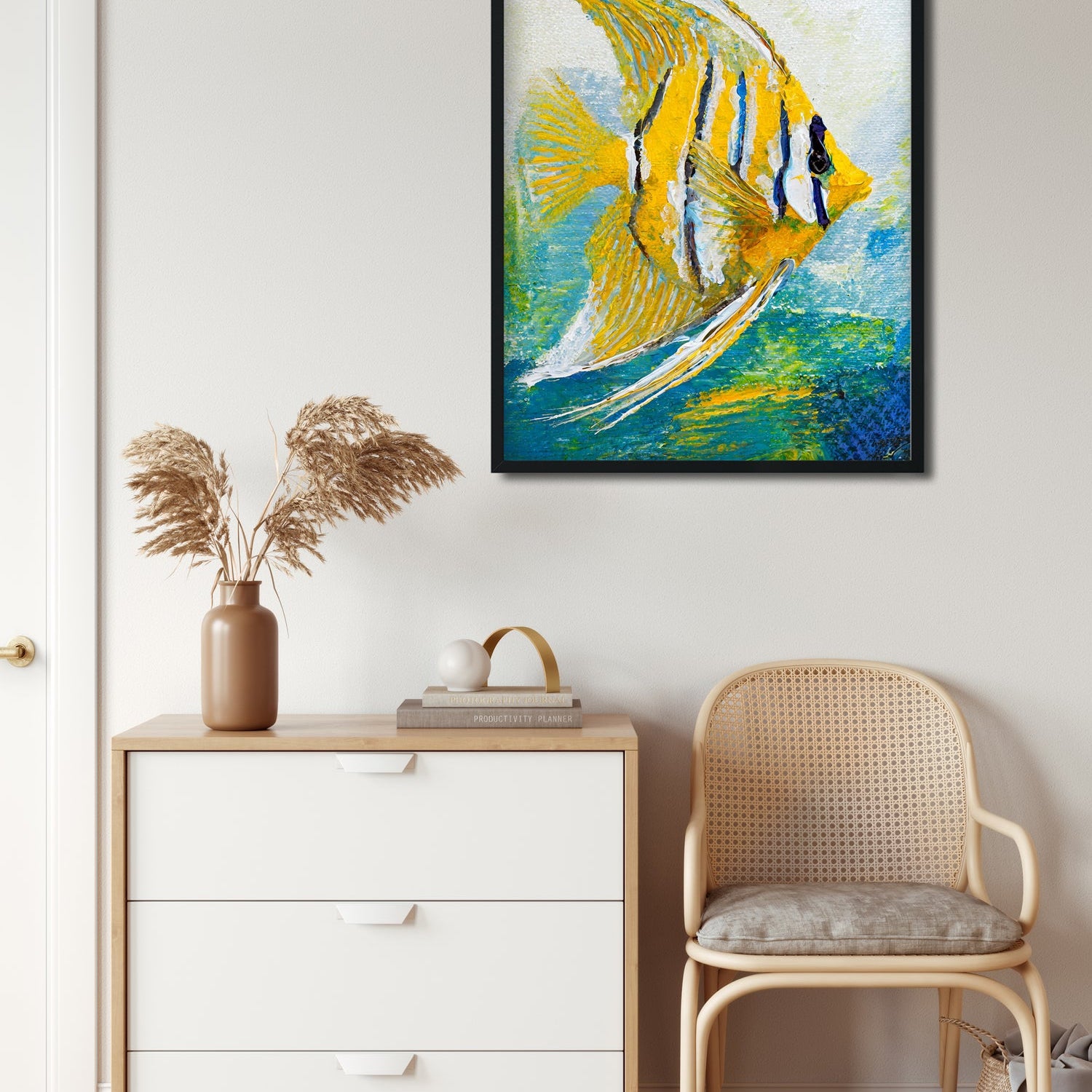 Vibrant Angelfish Painting - Underwater Art for Home Decor 3 : 4 Vertical New Premium Wall Art Canvas by MeriDeewar