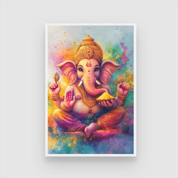 Vibrant Multicolor Ganesha Wall Art – Modern Festive Spiritual Painting 2 : 3 Vertical Premium Wall Art Canvas by MeriDeewar