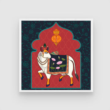 Vibrant Pichwai Painting - Indian Heritage Art | MeriDeewar 1 : 1 Square Premium Wall Art Canvas by MeriDeewar