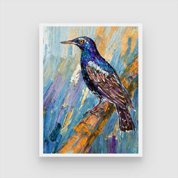 Vibrant Starling Bird Abstract Art – MeriDeewar.com Exclusive 3 : 4 Vertical New Premium Wall Art Canvas by MeriDeewar