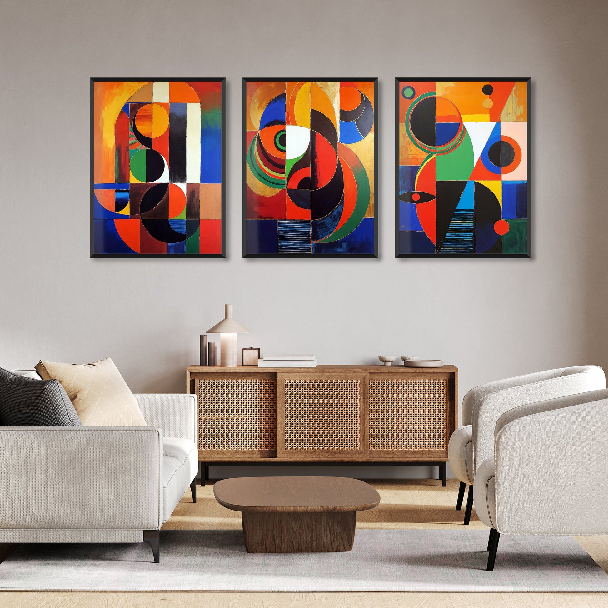 Vigorous Abstract Painting Inspired by S.H Raza set of three frames Walls Premium Wall Art Canvas by MeriDeewar