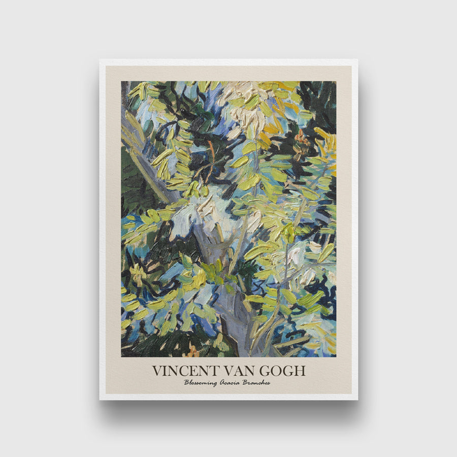 Vincent Van Gogh Blossoming Acacia Branches Painting 3 : 4 Vertical New Premium Wall Art Canvas by MeriDeewar