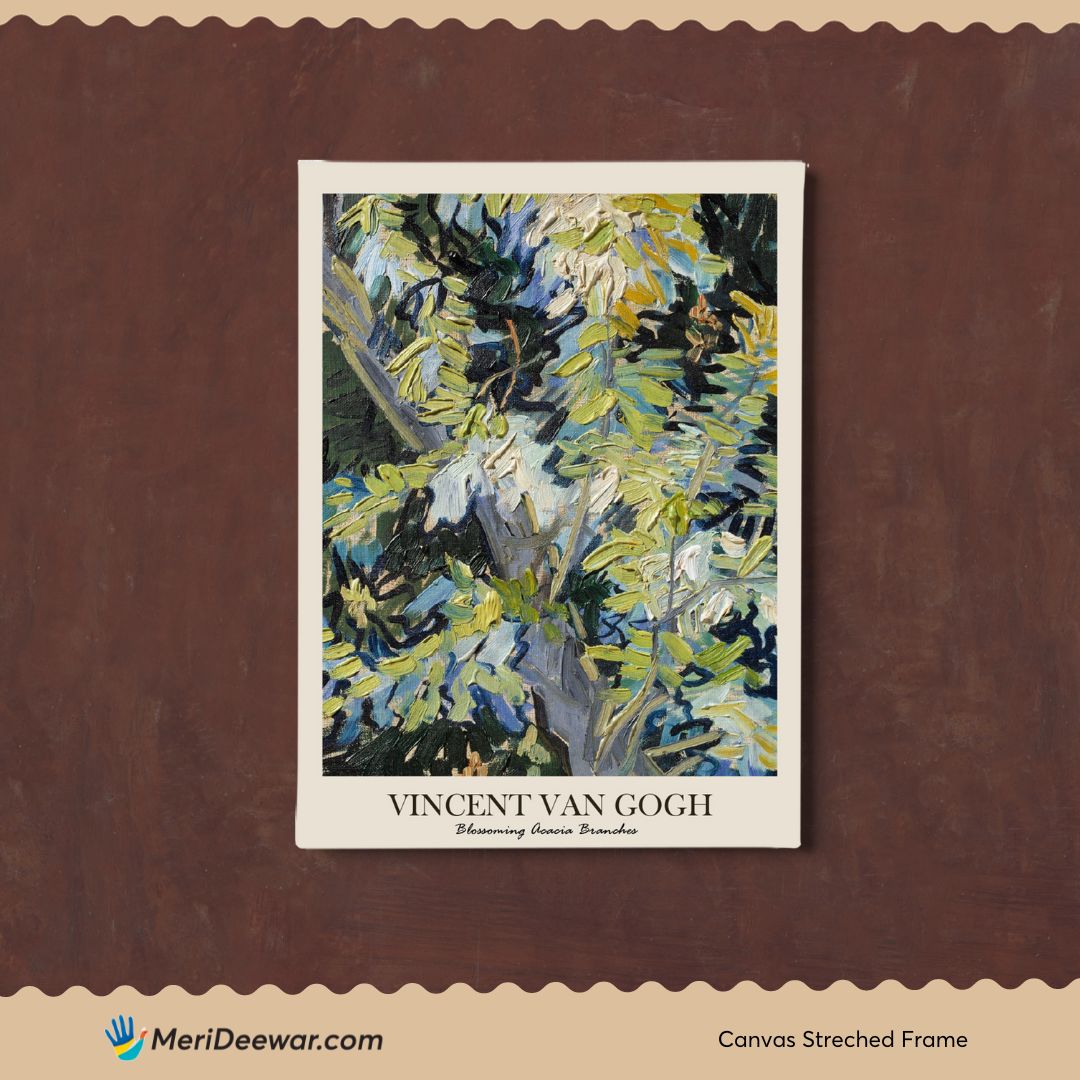 Vincent Van Gogh Blossoming Acacia Branches Painting 3 : 4 Vertical New Premium Wall Art Canvas by MeriDeewar