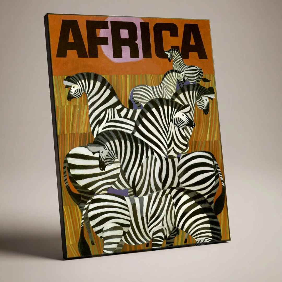 Vintage "Africa" Zebra Wildlife Poster | Vertical Borderless Art Frame Poster Premium Wall Art Canvas by MeriDeewar
