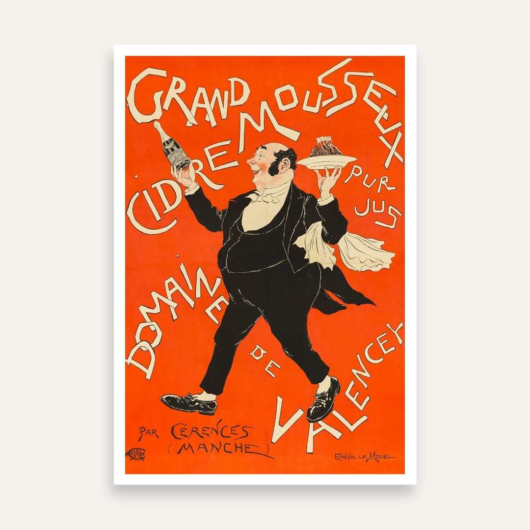 Vintage Belle Époque French Cidre Mousseux Domaines de Valencey Illustration Poster | Vertical Retro White Framed Wall Art 2 : 3 Vertical Premium Wall Art Canvas by MeriDeewar