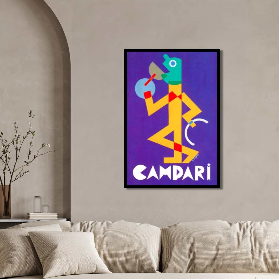 Vintage Futurist Depero Purple Campari Aperitif Illustration Poster | Vertical Retro White Framed Wall Art 2 : 3 Vertical Premium Wall Art Canvas by MeriDeewar