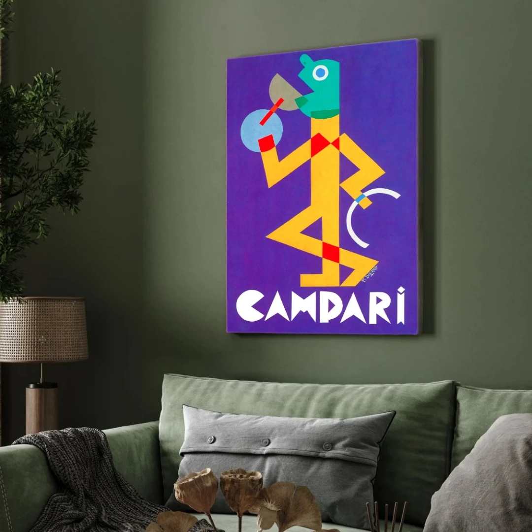 Vintage Futurist Depero Purple Campari Aperitif Illustration Poster | Vertical Retro White Framed Wall Art 2 : 3 Vertical Premium Wall Art Canvas by MeriDeewar