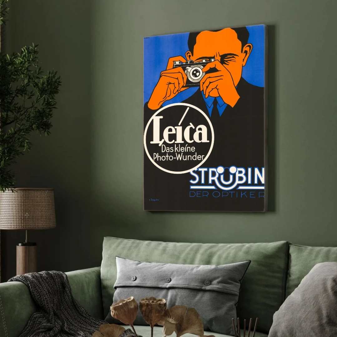 Vintage German Leica Camera Advertisement Illustration Poster | Vertical White Framed Wall Art 2 : 3 Vertical Premium Wall Art Canvas by MeriDeewar