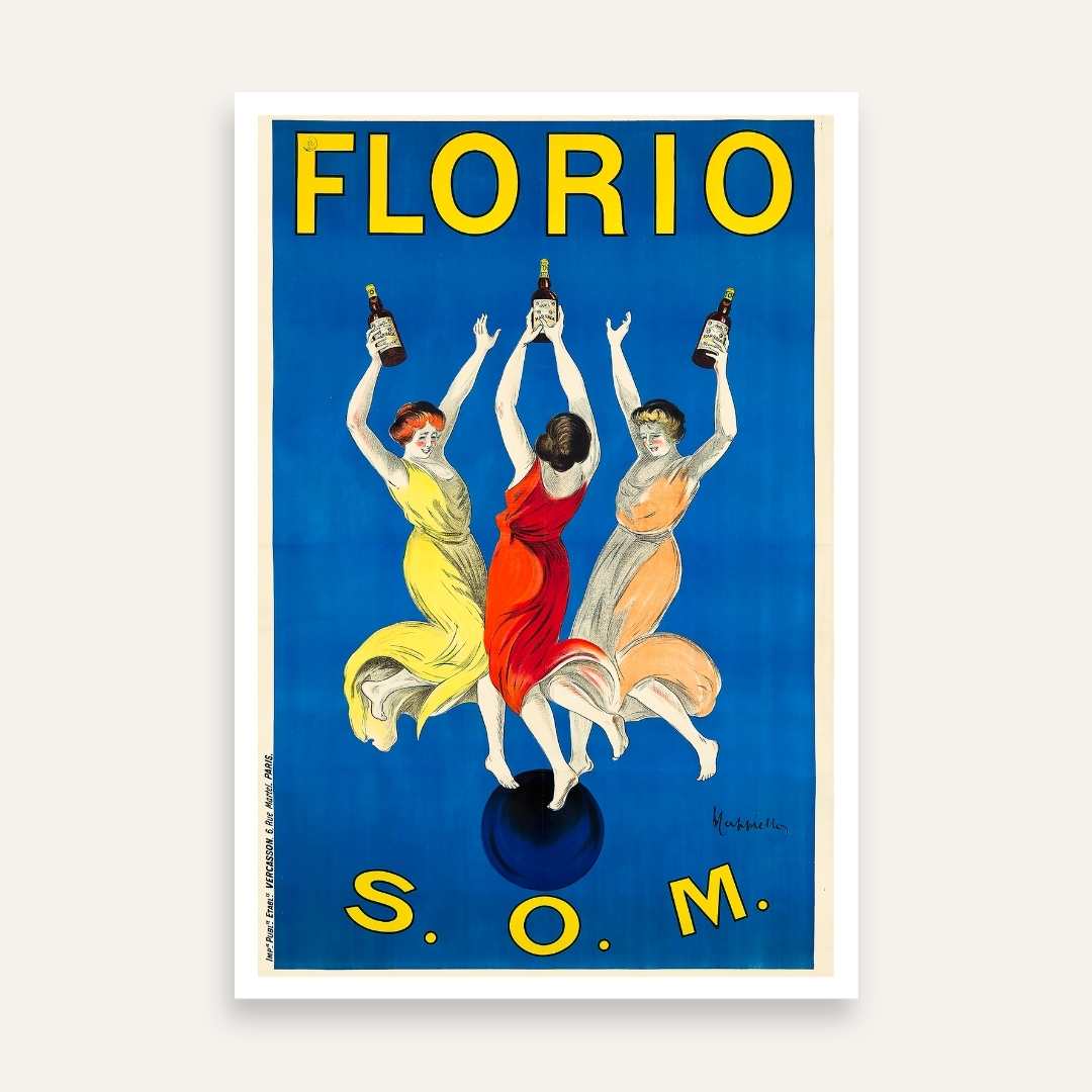 Vintage Italian Florio Wine Advertisement Illustration Poster | Vertical Retro White Framed Wall Art 2 : 3 Vertical Premium Wall Art Canvas by MeriDeewar