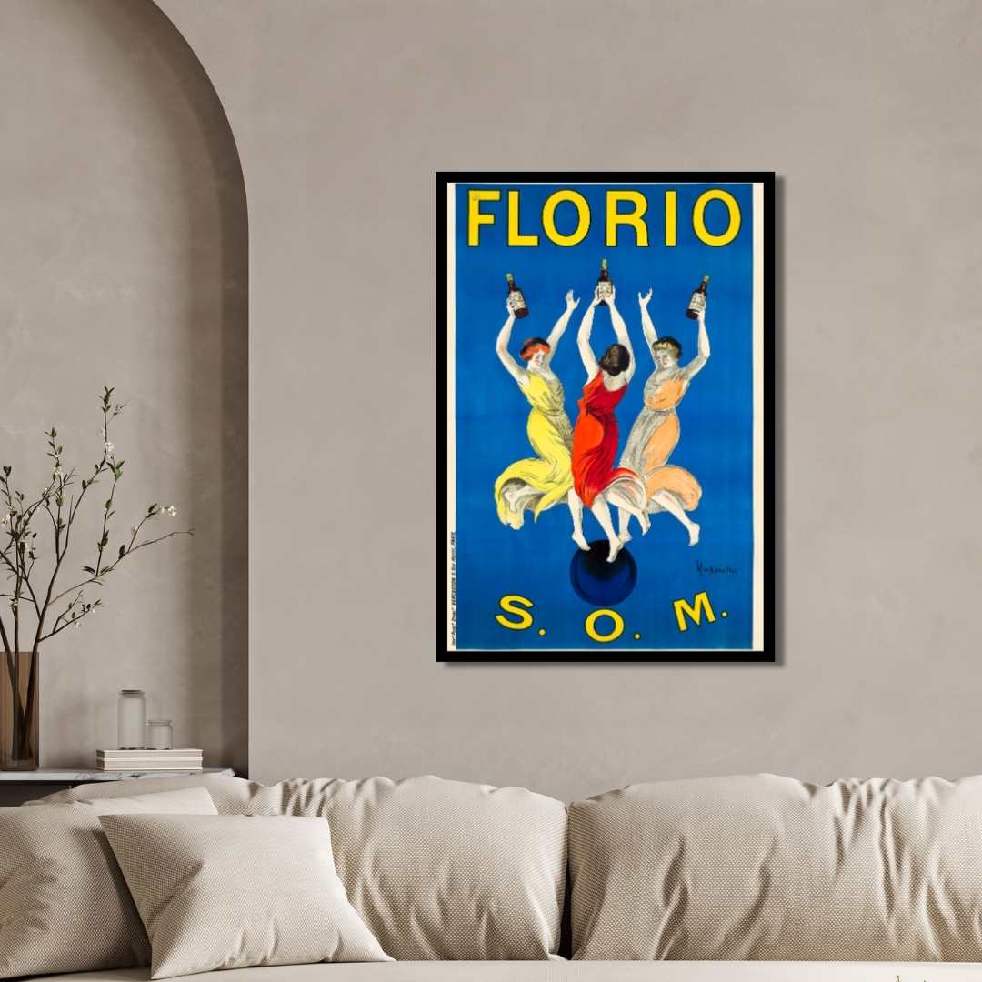 Vintage Italian Florio Wine Advertisement Illustration Poster | Vertical Retro White Framed Wall Art 2 : 3 Vertical Premium Wall Art Canvas by MeriDeewar