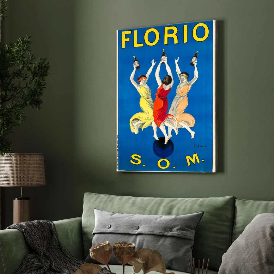 Vintage Italian Florio Wine Advertisement Illustration Poster | Vertical Retro White Framed Wall Art 2 : 3 Vertical Premium Wall Art Canvas by MeriDeewar