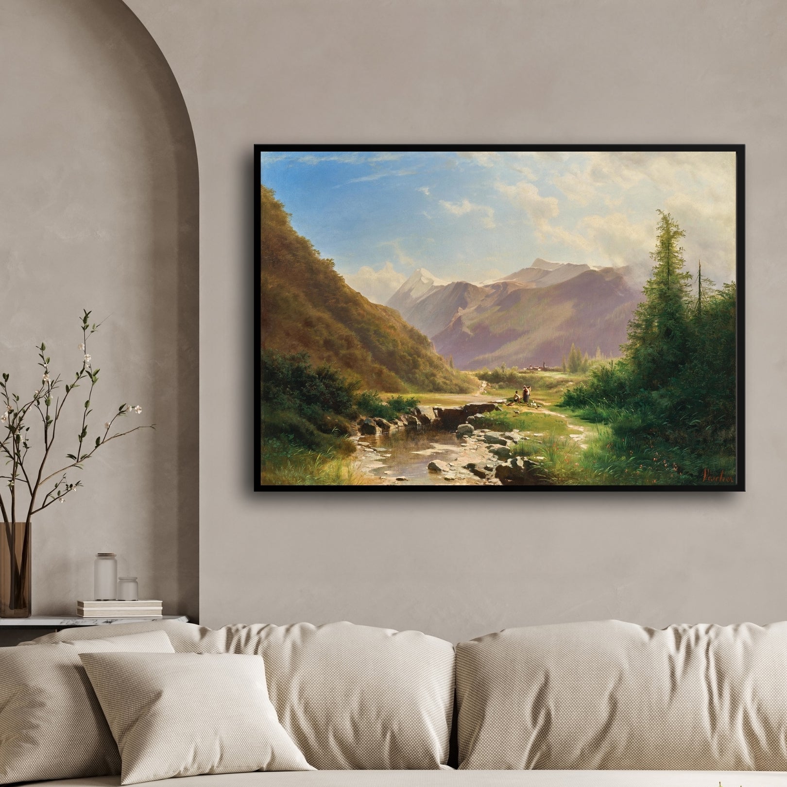 Vintage Mountain Landscape Art 2 : 3 Horizontal Premium Wall Art Canvas by MeriDeewar