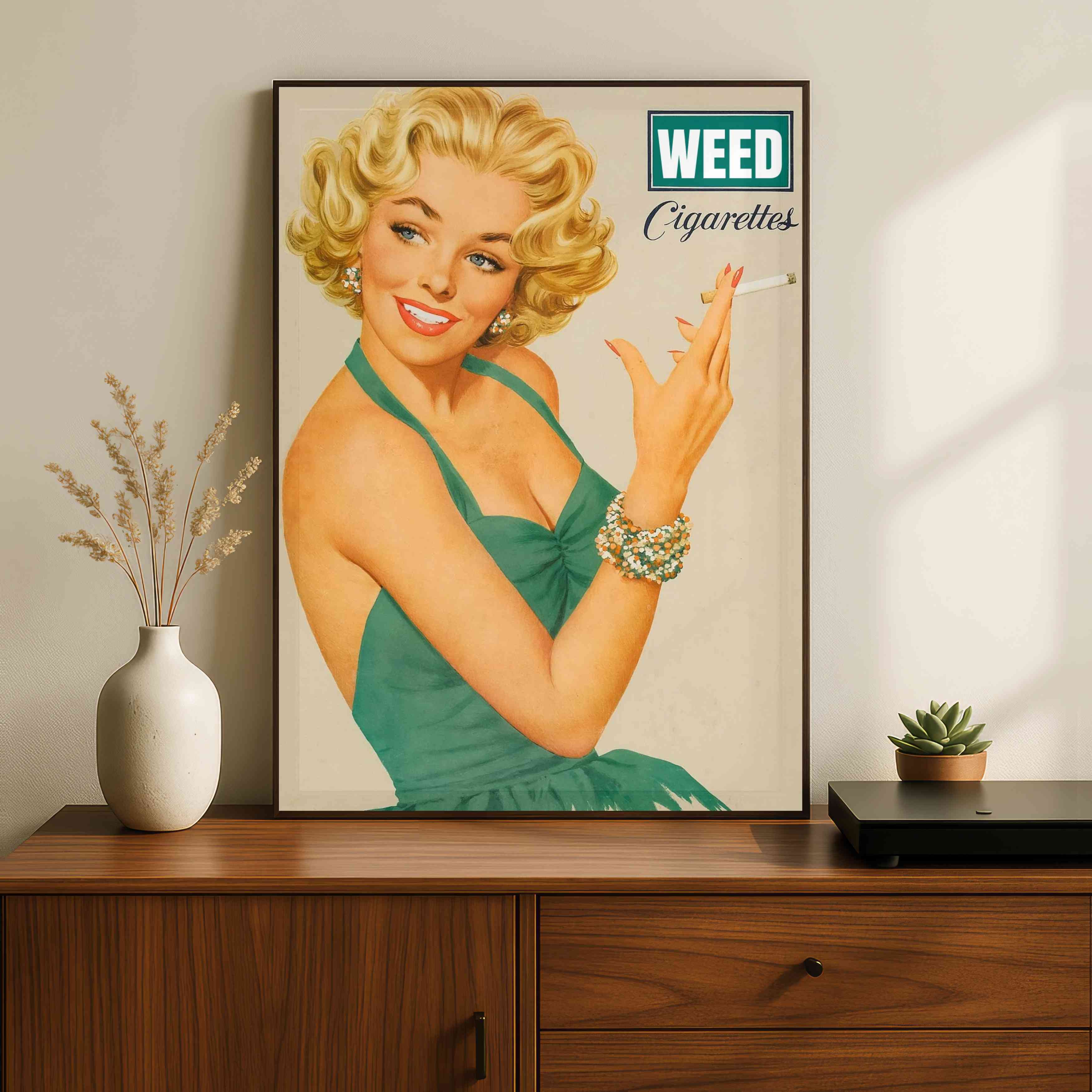 Vintage Satirical Pin-Up Advertising Poster | Vertical Borderless Art Frame Poster Premium Wall Art Canvas by MeriDeewar