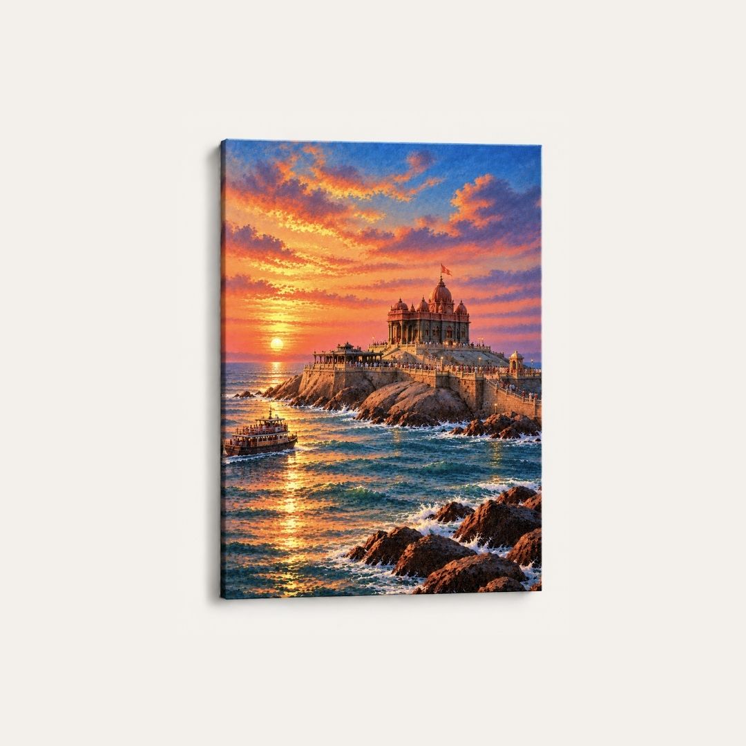 Vivekananda Rock Memorial | Kanyakumari Ocean Gallery Wrap Canvas Curate Premium Wall Art Canvas by MeriDeewar
