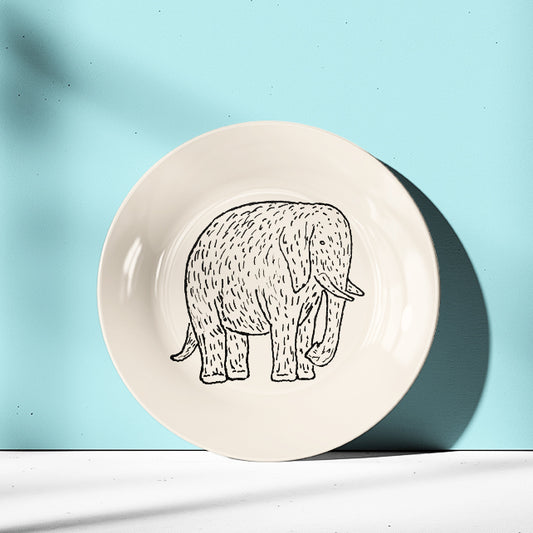 Elephant Line Art Drawing Decor Plate