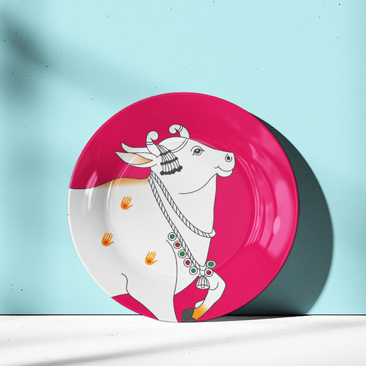 Pichwai Cow and Pink Wall Decor Plate