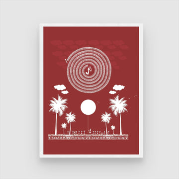 Warli Art Coconut Tree Garden Scene - Traditional Indian Painting 3 : 4 Vertical New Premium Wall Art Canvas by MeriDeewar