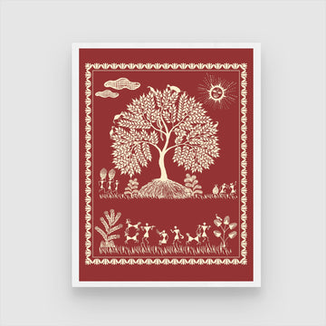 Warli Art PaintingCelebration in Tribal Village 3 : 4 Vertical New Premium Wall Art Canvas by MeriDeewar