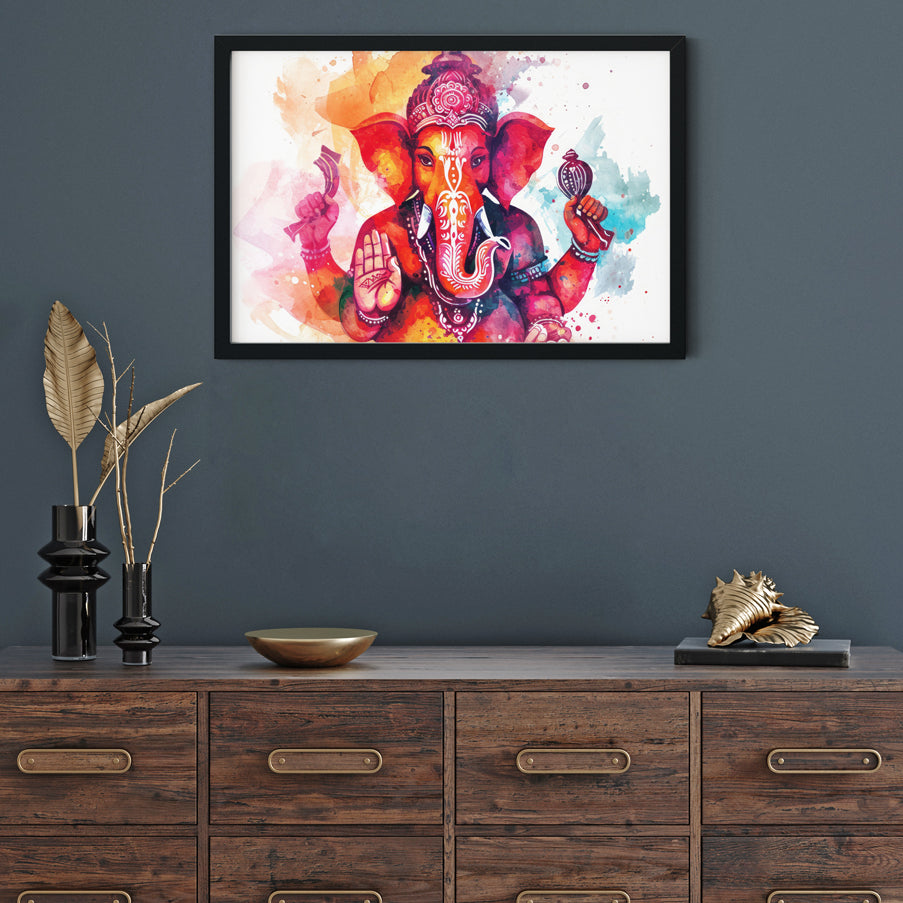 Watercolor Painting of Lord Ganesha Premium Wall Art Canvas by MeriDeewar
