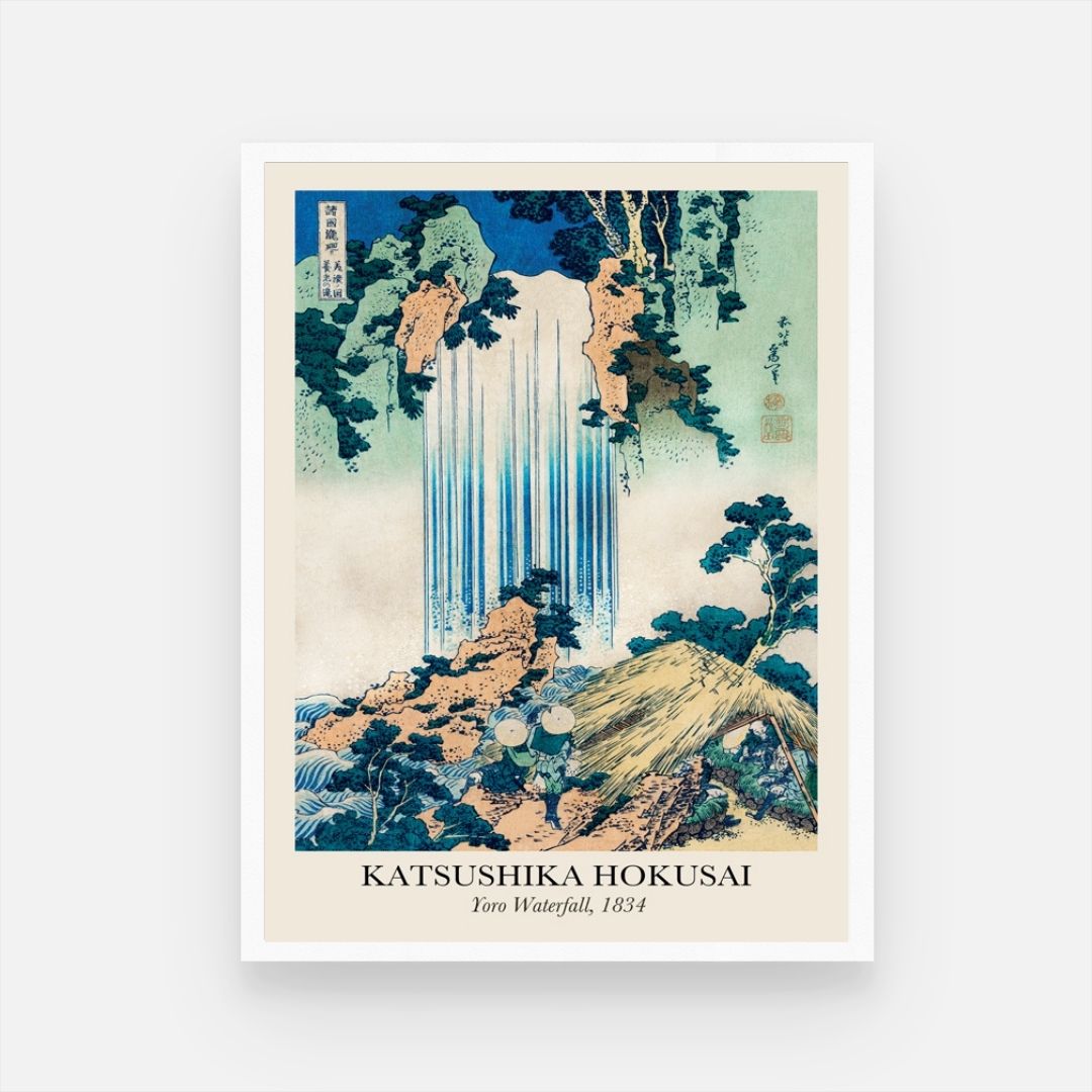 Waterfall Nature Painting for Living Room – Hokusai Yoro Waterfall | Japanese Wall Art Print 3 : 4 Vertical New Premium Wall Art Canvas by MeriDeewar